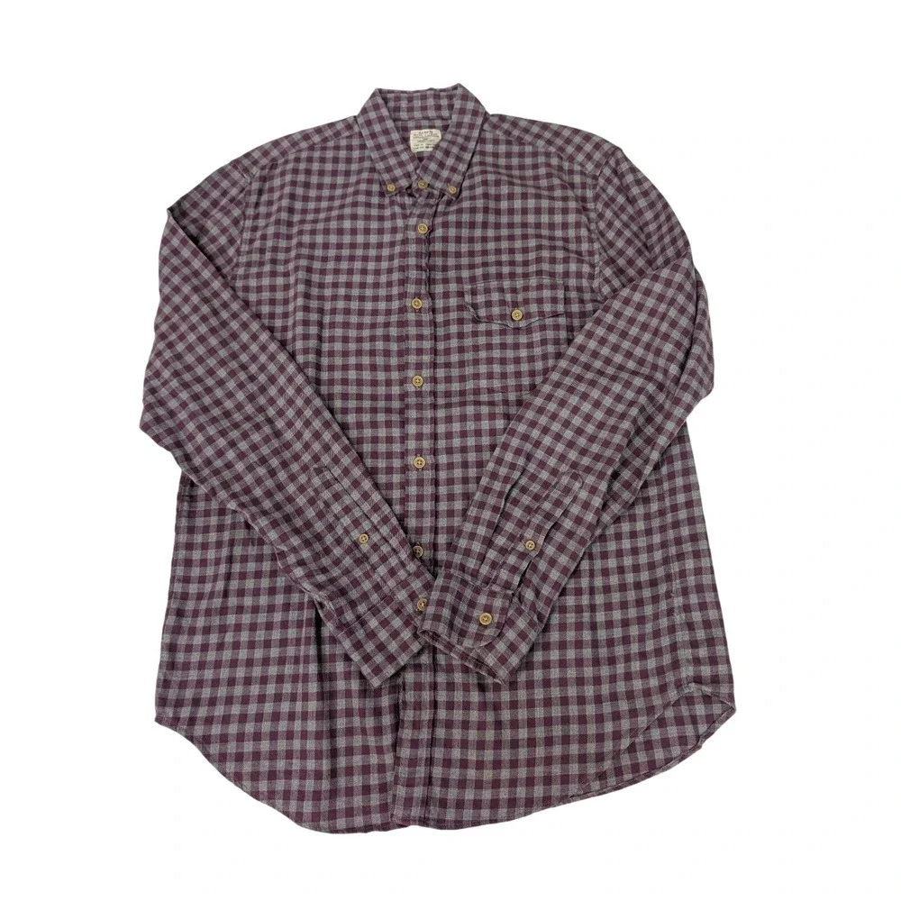 J.CREW Mens Purple Gray Check Workshirt Button Down Pocket Shirt M 53410